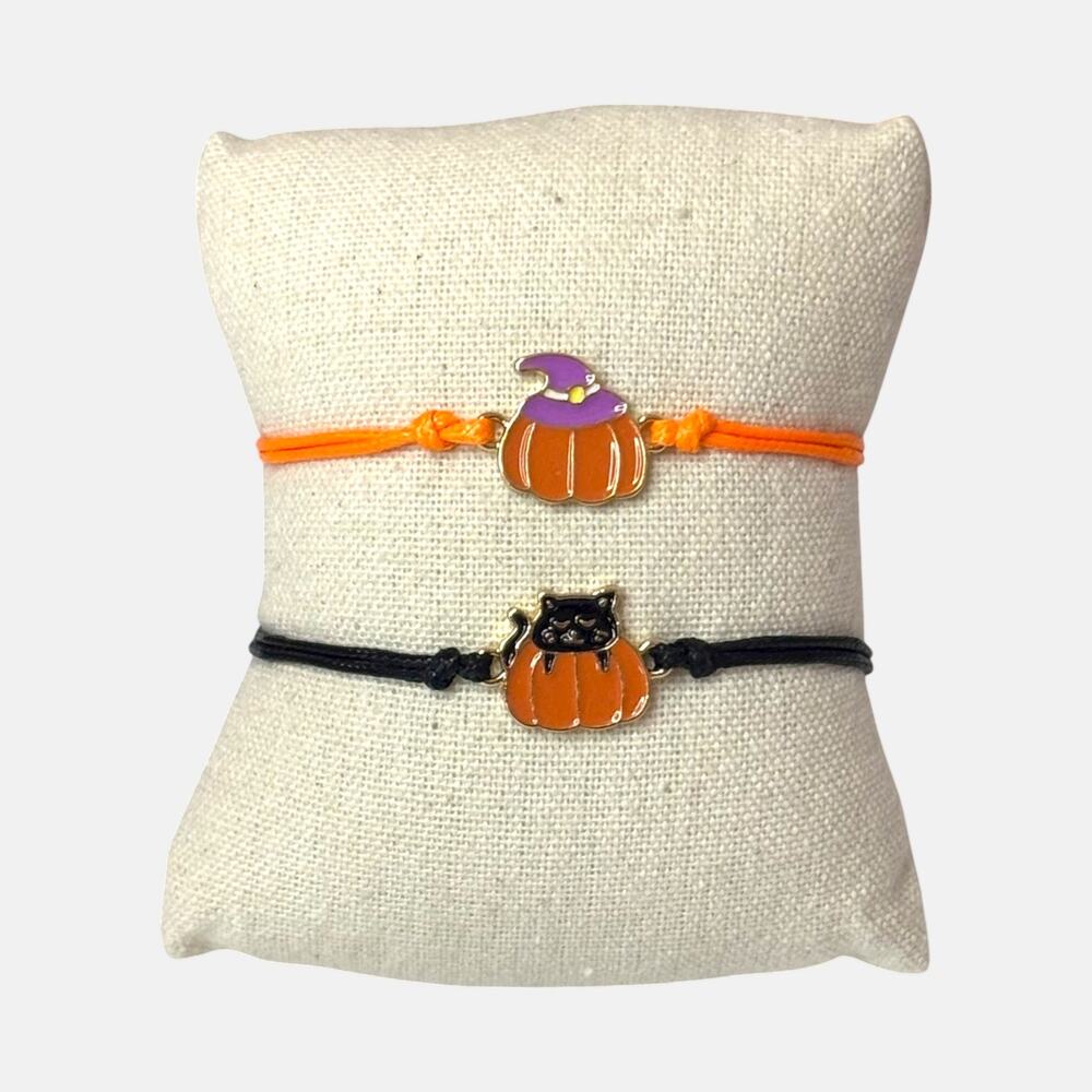 2-Piece Halloween Pumpkin & Cat Bracelet Set